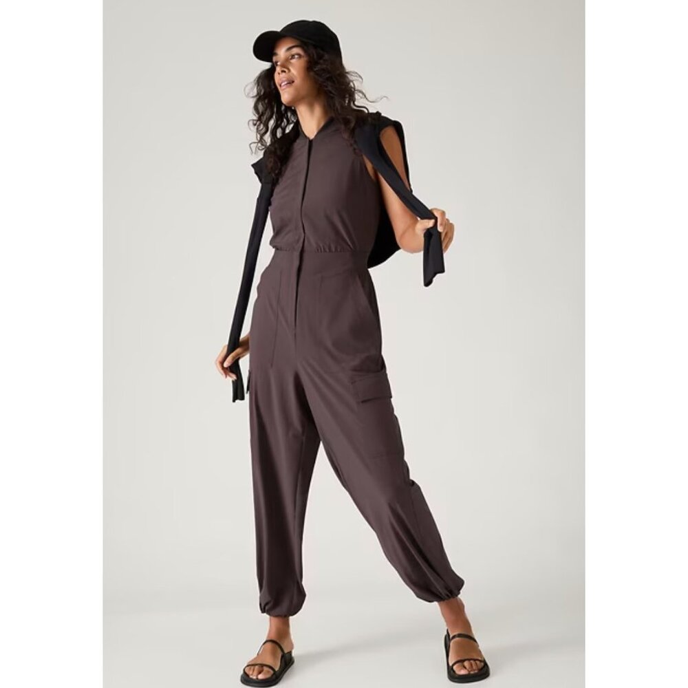 New Athleta 10 Brooklyn Utility Jumpsuit Shale Size 10 - Picture 7 of 7
